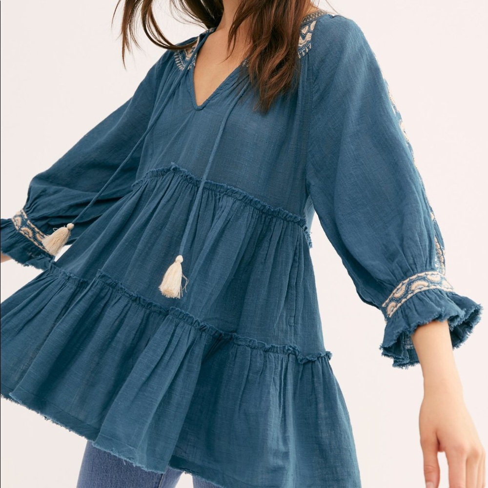 Free People Embroidered Teal tunic/dress
